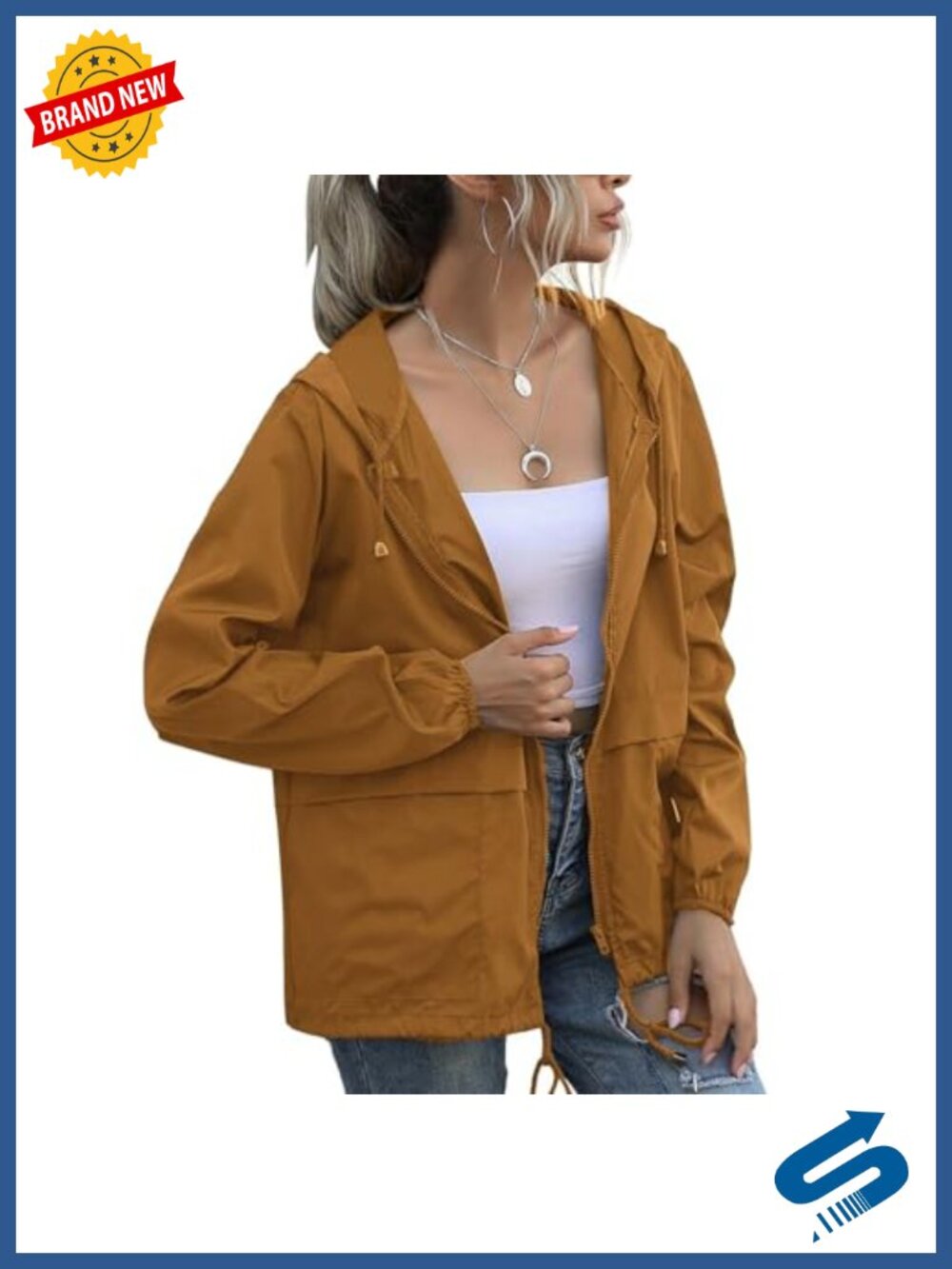 Women's Waterproof Rain Jacket Lightweight Hooded Windbreaker with Pockets